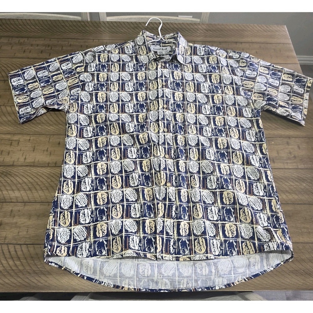 Alexander Martin 100% Cotton Button Up Shirt Large Blue Geometric Print Vintage - Picture 4 of 11